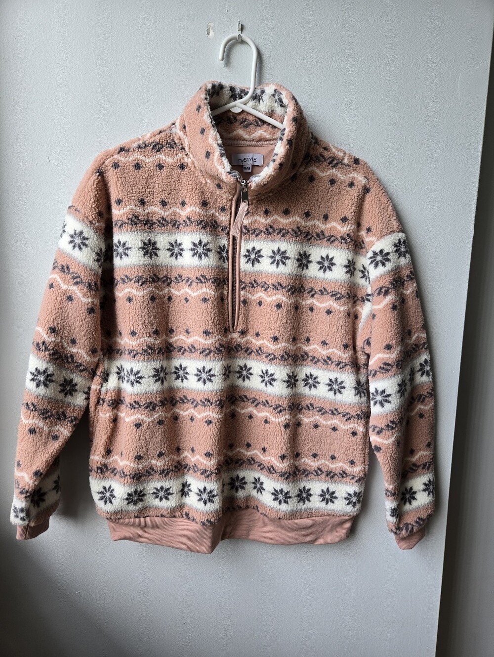Cozy Half-Zip Sherpa Sweater Womens M Quarter Zip Plush Fleece Nordic Fair Isle